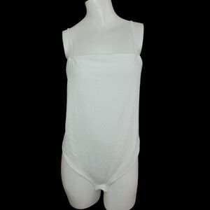 Rue21+ White Eyelet Spagetti Strap Bodysuit Womens 2X Snap Closure Lined NWT